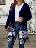 Cardigan lungo casual con stampa floreale, manica lunga, leggero, con tasche, taglie comode per donne