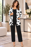 3 pezzi Completo casual da donna taglie forti con giacca con stampa floreale + top senza maniche con scollo rotondo + pantaloni a gamba dritta con vita elastica