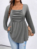Taglie Forti Maglietta collo quadrato plissettato peplum