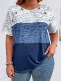 Maglietta casual  a maniche corte, con stampa multicolore, grafiche, per donna, in taglie comode