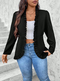 Blazer casual con maniche lunghe, orlo arricciato e colore unito in taglie comode