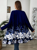 Cardigan lungo casual con stampa floreale, manica lunga, leggero, con tasche, taglie comode per donne