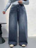 Jeans larghi a vita alta in denim lavato e consumato, jeans oversize