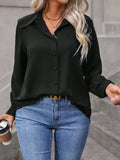 Camicia a maniche lunghe con bottoni semplice e monocromatica adatta a tutti i giorni per donne taglie forti
