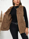 Gilet casual di grandi dimensioni per donna, con texture morbida e pelosa, con due tasche frontali aperte