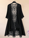 Cardigan casual per donna oversize in tinta unita con contrasto in pizzo
