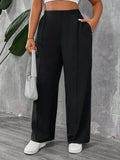 Pantaloni plissettati di colore unito per donne di taglia petite e taglie forti