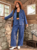 Completo in denim di taglia grande composta da giacca e pantaloni