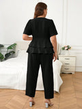Set da 2 pezzi, formato grande, camicia monocolore doppiopetto casual e pantaloni