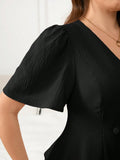 Set da 2 pezzi, formato grande, camicia monocolore doppiopetto casual e pantaloni