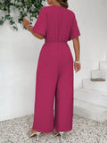 Tuta casual alla moda taglie forti, monocromatica, con scollo a V e vita annodata, stile vintage