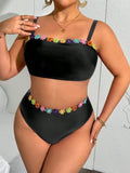 Bikini oversize da donna con stampa floreale multicolore e spalline staccabili