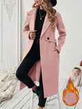 Cappotto lungo classico e casual di grandi dimensioni da donna in stile minimalista, con bavero oversize, cintura in vita, bottoni decorativi e tasche, adatto per l'autunno e l'inverno