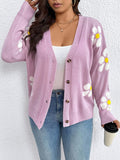 Cardigan casual a maglia floreale per taglie comode da donna