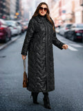 Cappotto imbottito in cotone per donne taglie forti, elegante cappotto imbottito in cotone nero con tasche
