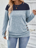 Maglia casual a maniche lunghe con scollo rotondo e blocchi di colore, taglie comode per donne
