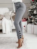 Pantaloni alla caviglia casual da donna taglie forti con bottoni laterali decorativi, colore tinta unita