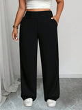 Pantaloni casual a gamba ampia con tasche, tinta unita, versatili, taglie comode