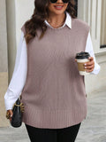 Maglione smanicato in maglia a costine tinta unita, stile minimalista casual, adatto per autunno/inverno, taglie comode