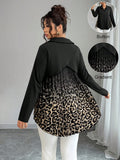 Camicia casual monopetto a maniche lunghe con stampa leopardata e inserti per taglie forti