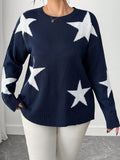 Maglione casual aderente con motivo a stelle, taglie comode