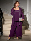 Completo da donna taglie forti, 2 pezzi, elegante outfit con decorazioni in strass
