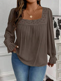 Blusa larga da donna casual da tutti i giorni, con colletto quadrato, maniche a volant, pizzo a contrasto