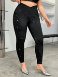 Leggings elasticizzati con paillettes, taglia curvy, adatti per l'autunno/inverno