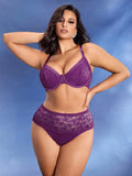 Set di reggiseno con ferretto e slip in pizzo di colore unito, taglie comode