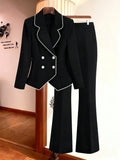 Set da 2 pezzi da donna taglie forti, elegante per ufficio e pendolarismo, con blazer con colletto a revers decorato con perle