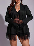 Blazer elegante da donna taglie forti con pizzo a contrasto