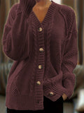 Cardigan a maniche lunghe con scollo a V e bottoni, lavorazione a trecce, in maglia, per donna taglie forti