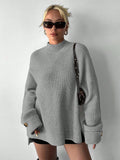 Maglione a collo alto a maniche lunghe, tinta unita, minimalista