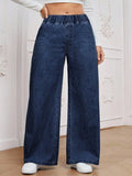 Jeans larghi casual e versatili con vita elastica, taglie comode per donne in formato plus size