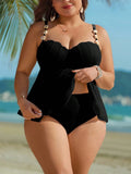 Costume da bagno tankini taglie forti, tessuto speciale con decorazioni a conchiglia e pietra