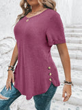 Maglietta casual estiva versatile, tinta unita, scollo rotondo, maniche corte, taglie comode