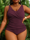 Costume da bagno intero da donna taglie forti, di colore unito, snellente, casual