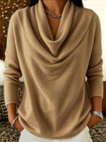 Maglione casual versatile da donna taglie forti, tinta unita - Cachi