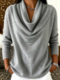 Maglione casual versatile da donna taglie forti, tinta unita - Grigio
