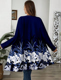 Cardigan lungo casual con stampa floreale, manica lunga, leggero, con tasche, taglie comode per donne