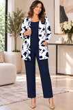 3 pezzi Completo casual da donna taglie forti con giacca con stampa floreale + top senza maniche con scollo rotondo + pantaloni a gamba dritta con vita elastica