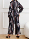 Taglie Forti Jumpsuit gamba larga a righe manica a lanterna senza cintura