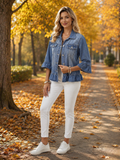Giacca di jeans casual oversize da donna con maniche a campana e monopetto