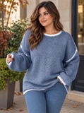 Maglione pullover casual alla moda taglie forti autunno/inverno, ampio e morbido, maniche lunghe, resistente