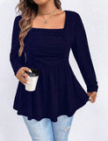 Taglie Forti Maglietta collo quadrato plissettato peplum