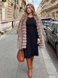 Giacca da donna taglie forti con colletto a scialle in finta pelliccia, maniche larghe soffici con patchwork