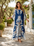 Abito casual oversize con maniche a pipistrello, scollo tondo e stampa