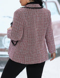 Taglie Forti Blazer motivo scozzese collo sciallato con doppio petto tweed