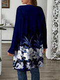 Cardigan lungo casual con stampa floreale, manica lunga, leggero, con tasche, taglie comode per donne