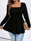 Taglie Forti Maglietta collo quadrato plissettato peplum